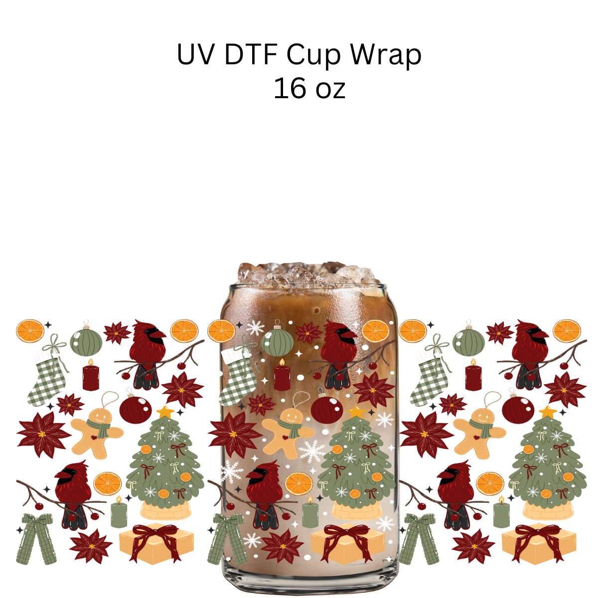 Red Bird Christmas UV DTF Cup Wrap