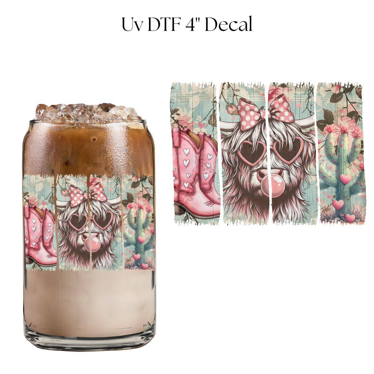 Western Valentine Cow 4” UV DTF Decal