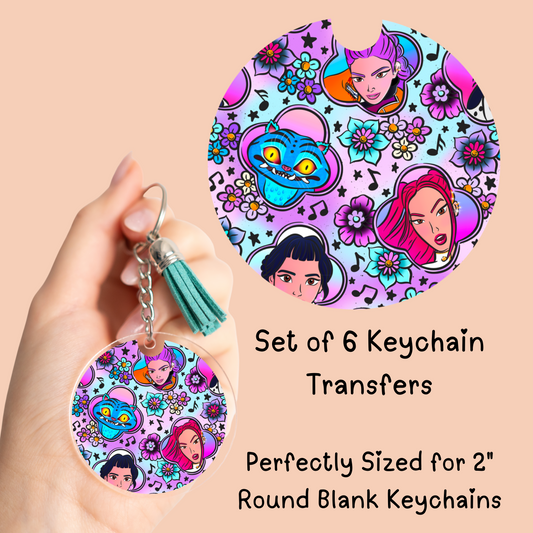 K Pop Round Keychain Transfer (SET of 6)