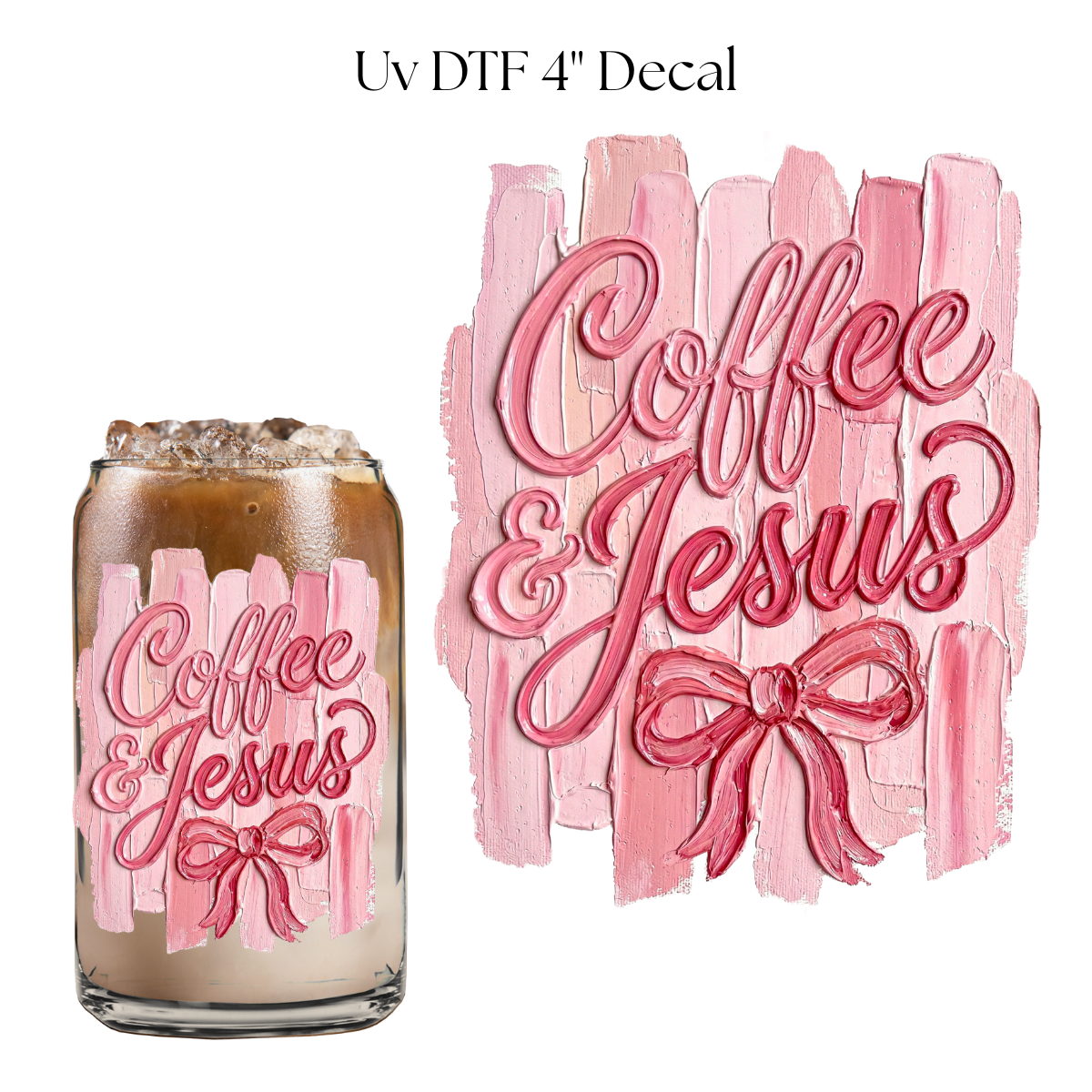 Stripped Coffee and Jesus Pink 4” UV DTF Cup Decal