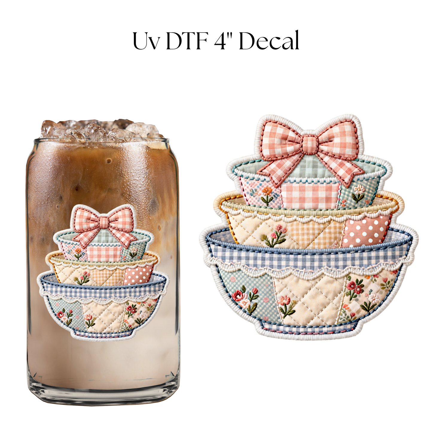 Faux Quilted Bowls 4” UV DTF Decal