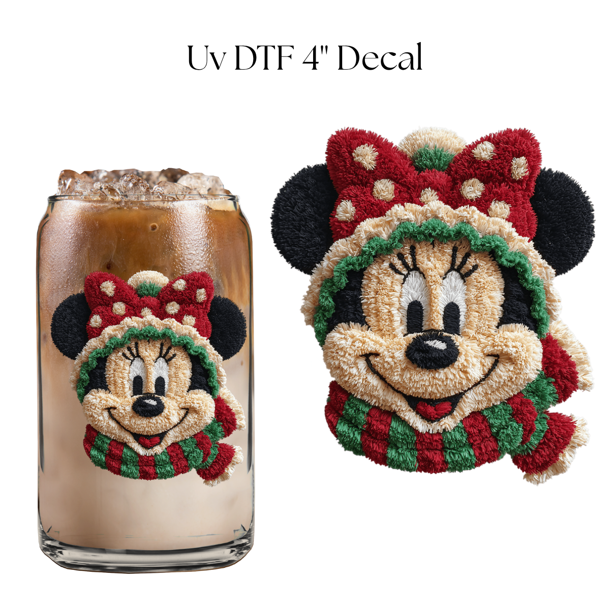 Girl Mouse Christmas Faux Yarn 4” UV DTF Decal