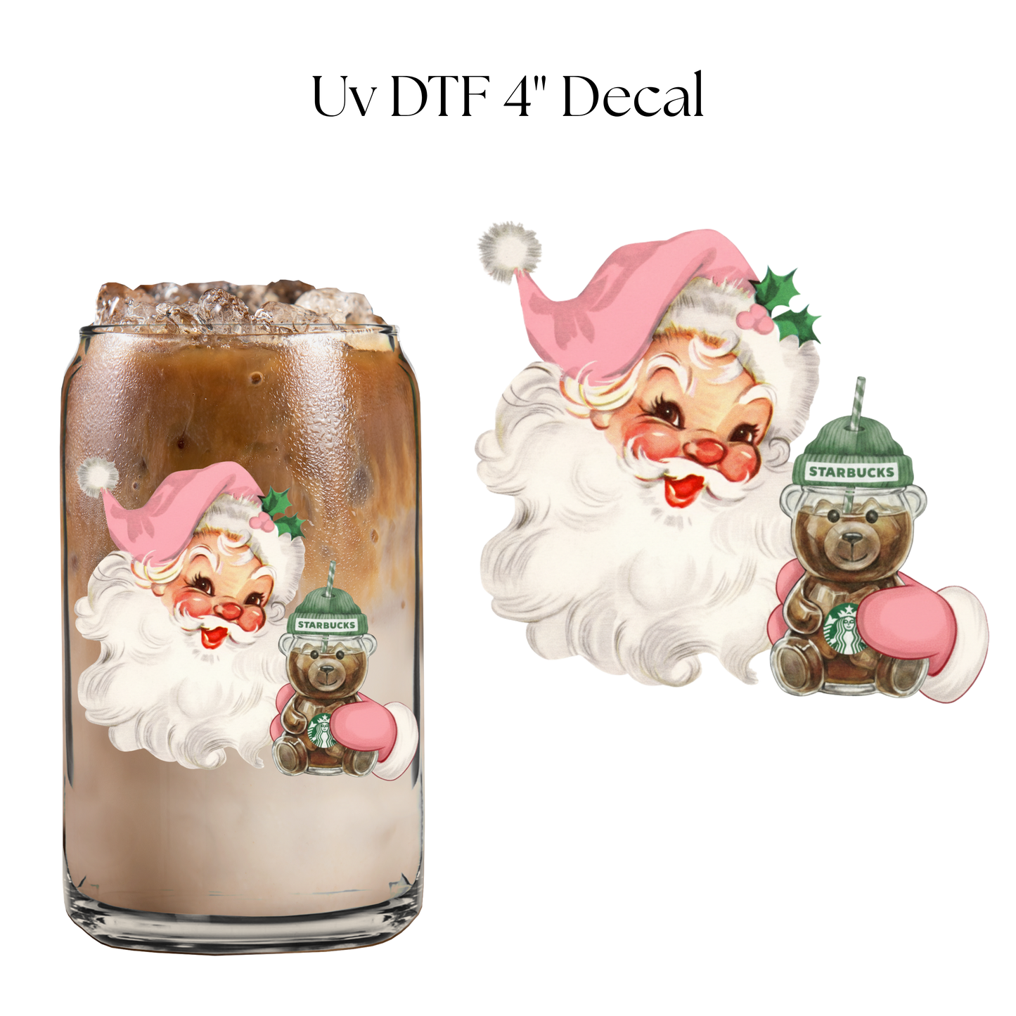 Santa Coffee Bear 4” UV DTF Decal
