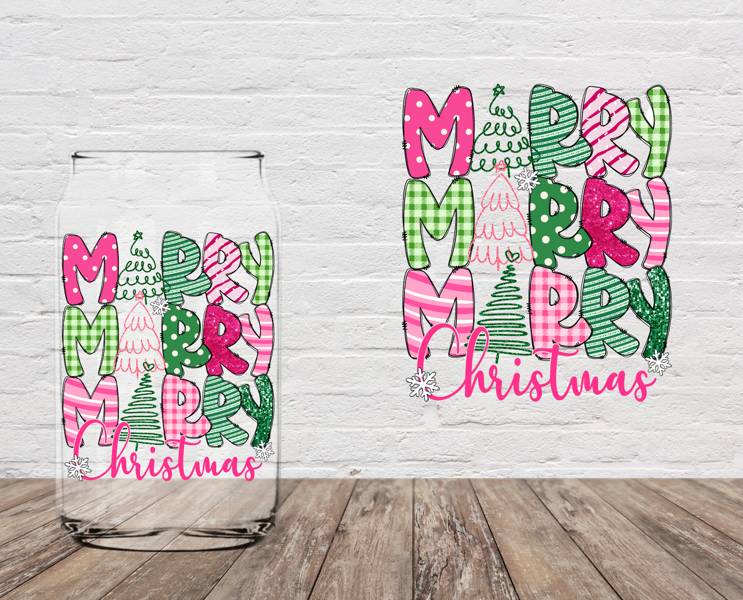 GOOD Merry Christmas Pink & Green 4" UV DTF