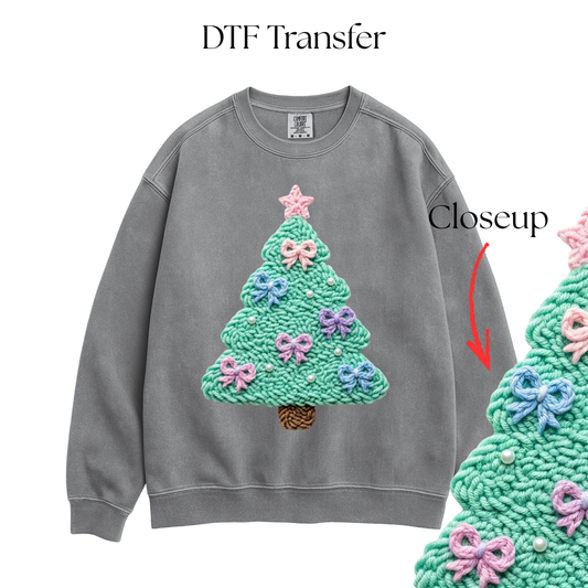 Bow Christmas Tree Faux Yarn DTF Transfer