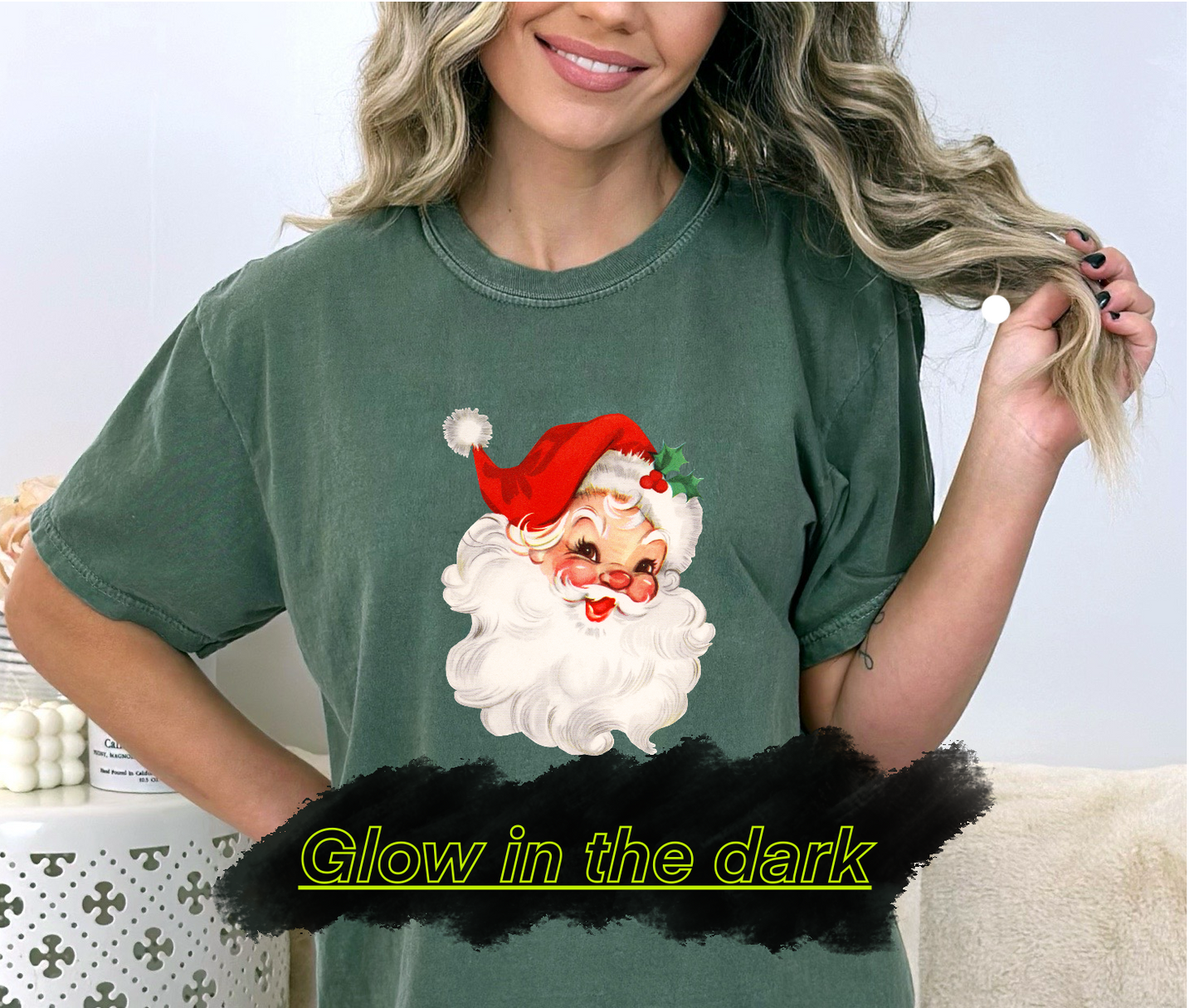GOOD Red Hat Santa DTF Transfer GLOW IN THE DARK