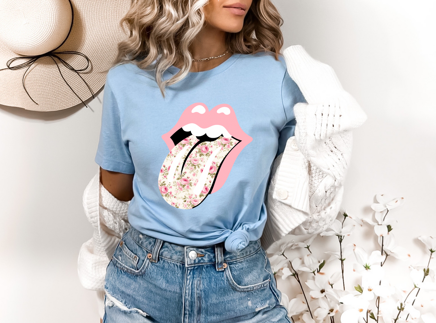 Pink Mouth Floral Tongue DTF TRANSFER