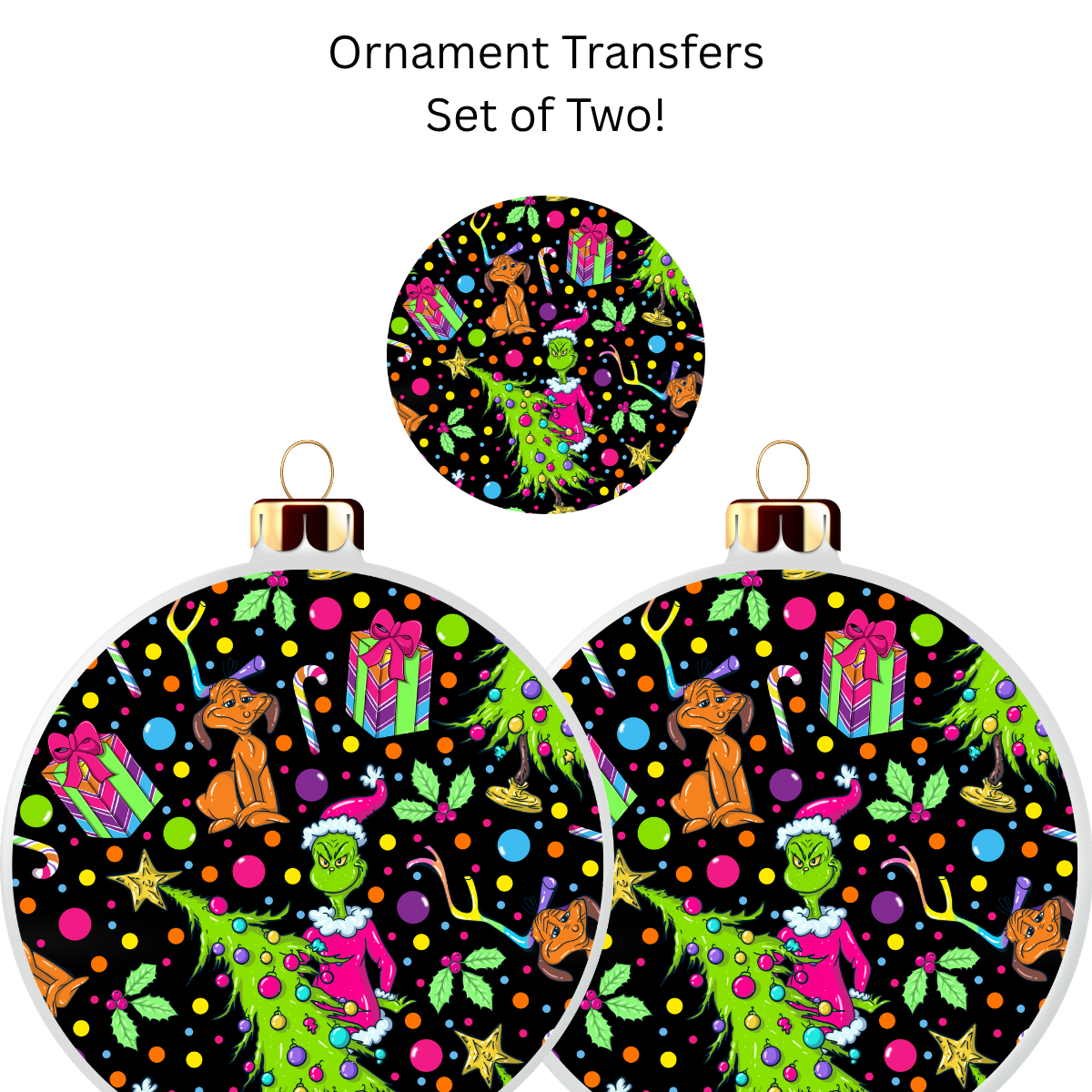 Bright Green Monster Ornament Transfer UV DTF (Set of 2)