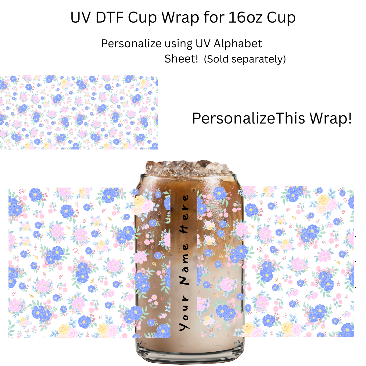 Purple Flowers PERSONALIZE UV DTF Cup Wrap