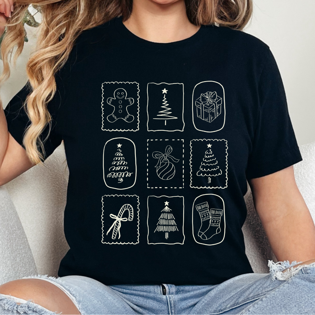 Christmas Thin Line Off-White Single Color Dtf Transfer