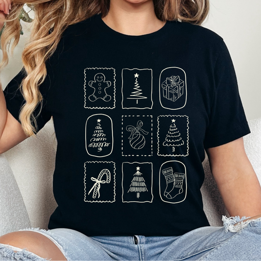 Christmas Thin Line Off-White Single Color Dtf Transfer