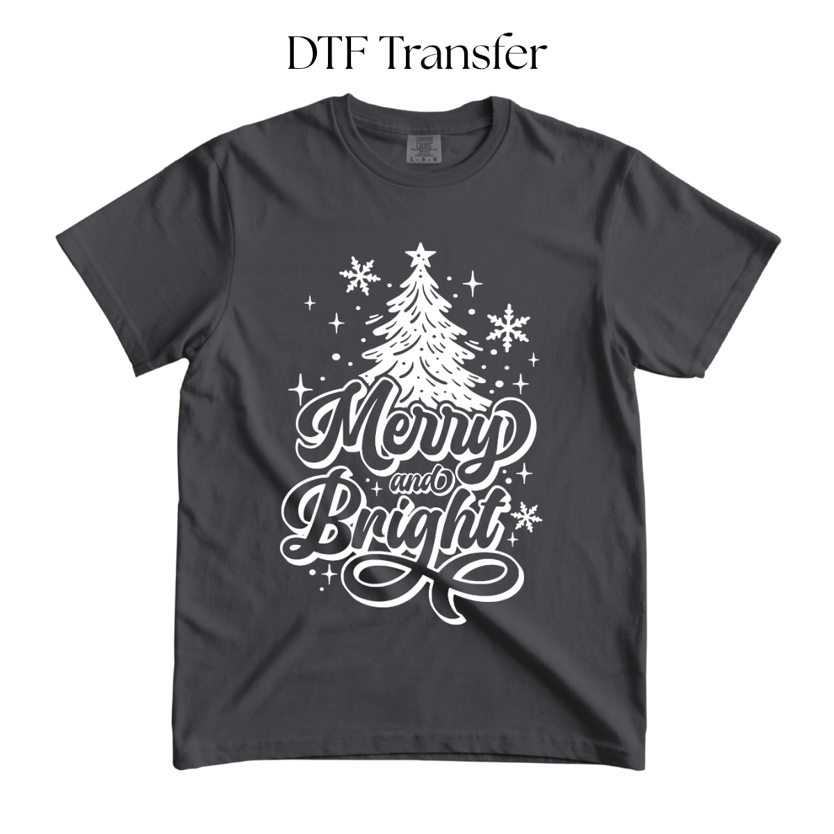 Merry and Bright Tree White Single Color DTF Transfer