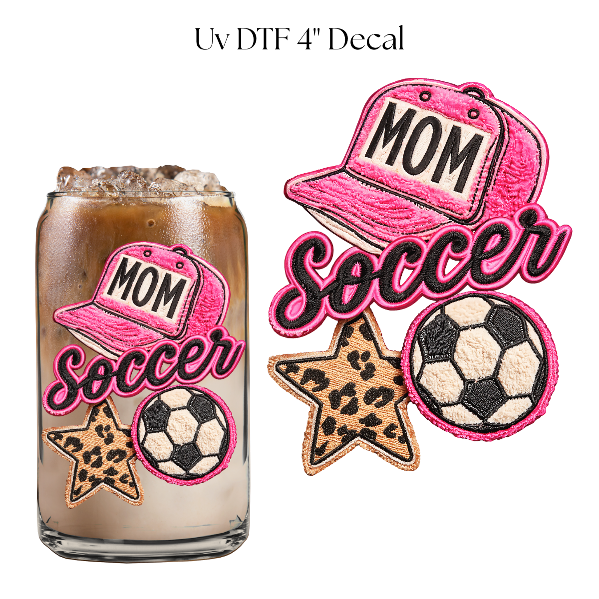 Pink Soccer Faux Knit 4” UV DTF Decal