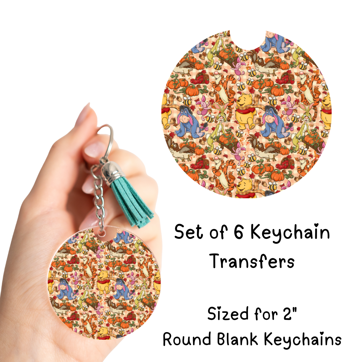 Bear Pumpkin Patch Round Keychain Transfer Set of 6