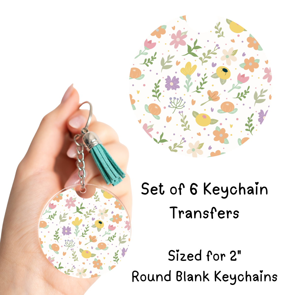Small Flowers Round Keychain Transfer