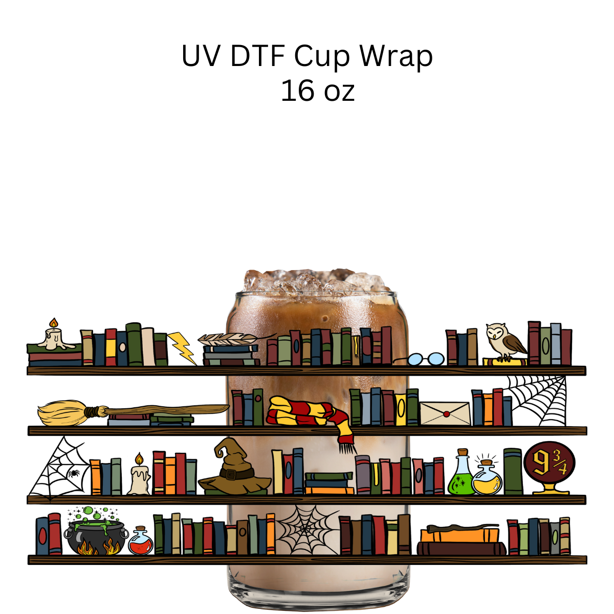 Wizard Book Shelves UV DTF Cup Wrap