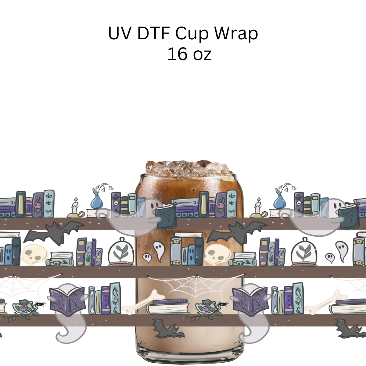 Haunted Bookshelf UV DTF Cup Wrap