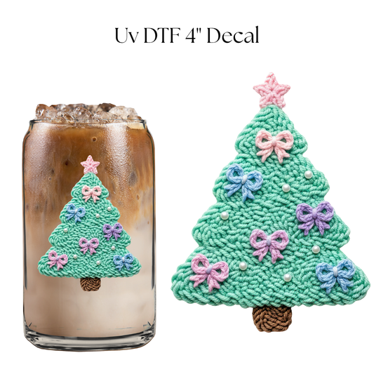Bow Christmas Tree Faux Yarn 4” UV DTF Decal