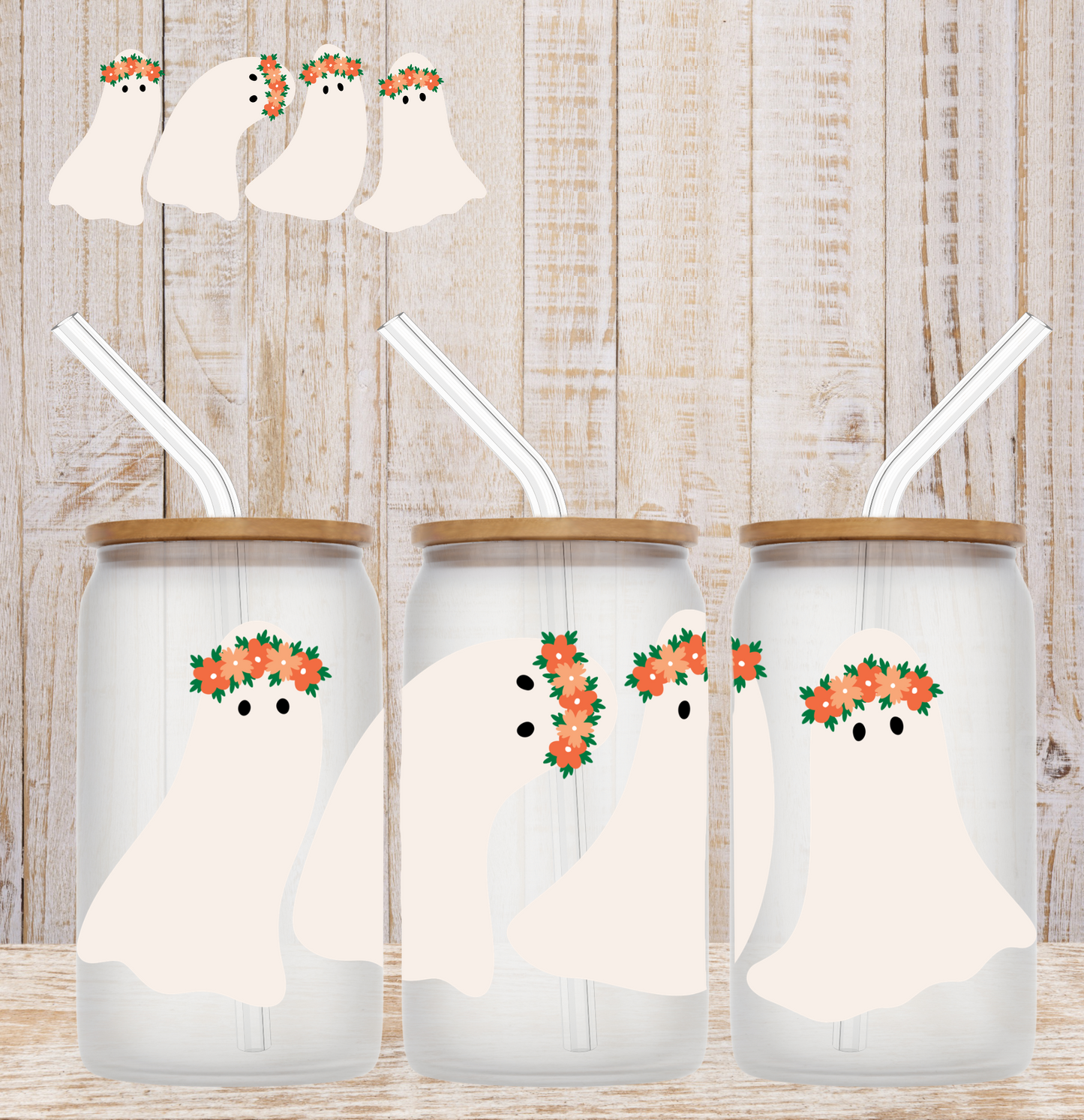 Ghost With Floral Hair SEASONAL UV Wrap DOUBLE SIDED