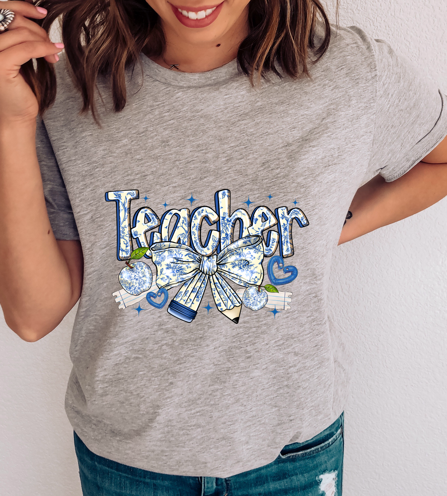 Teacher Blue Floral DTF TRANSFER