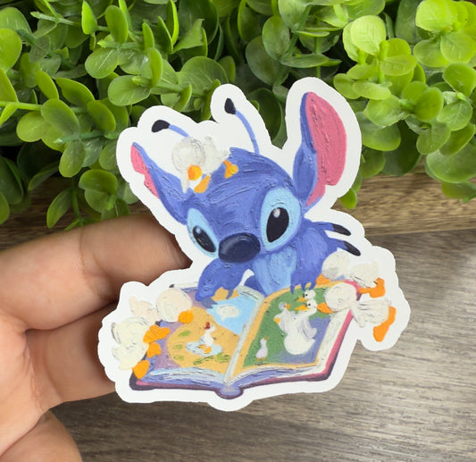 Blue Creature & His Drawings White Vinyl Sticker