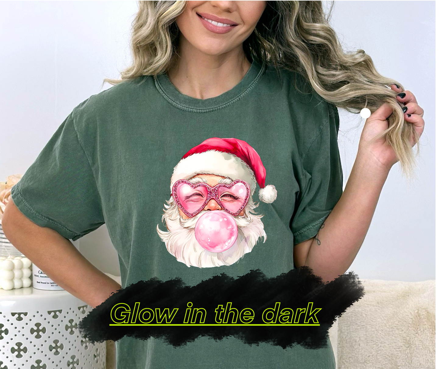GOOD Santa Blowing Bubble Gum DTF Transfer GLOW IN THE DARK