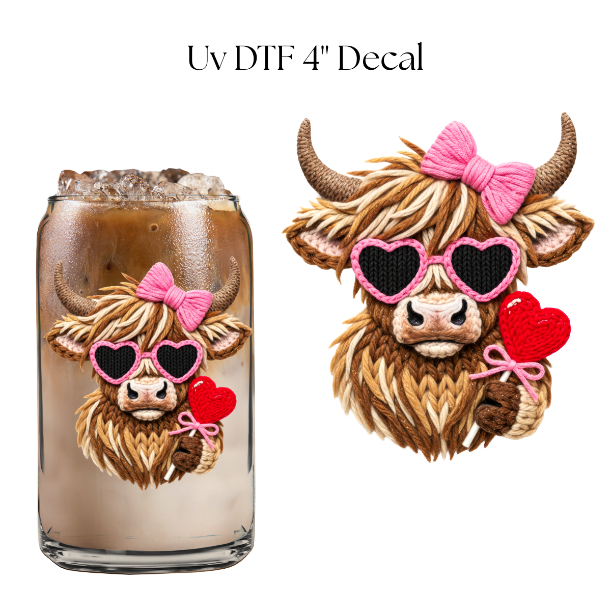 Valentine Cow Faux Yarn 4” UV DTF Decal