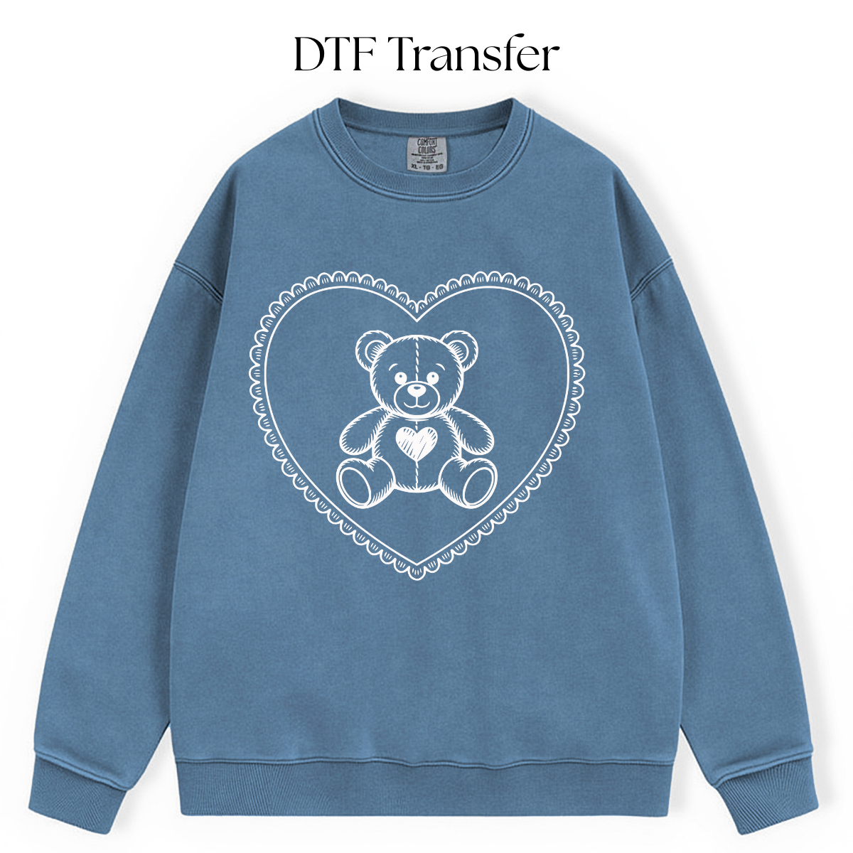 White Heart Bear Single Color DTF Transfer