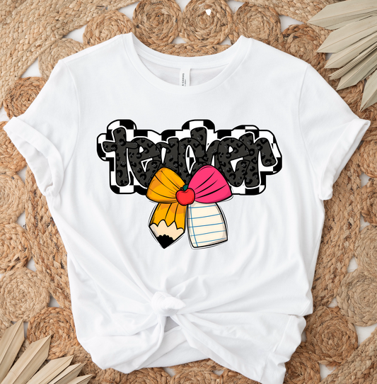 Teacher Black Checkered DTF TRANSFER