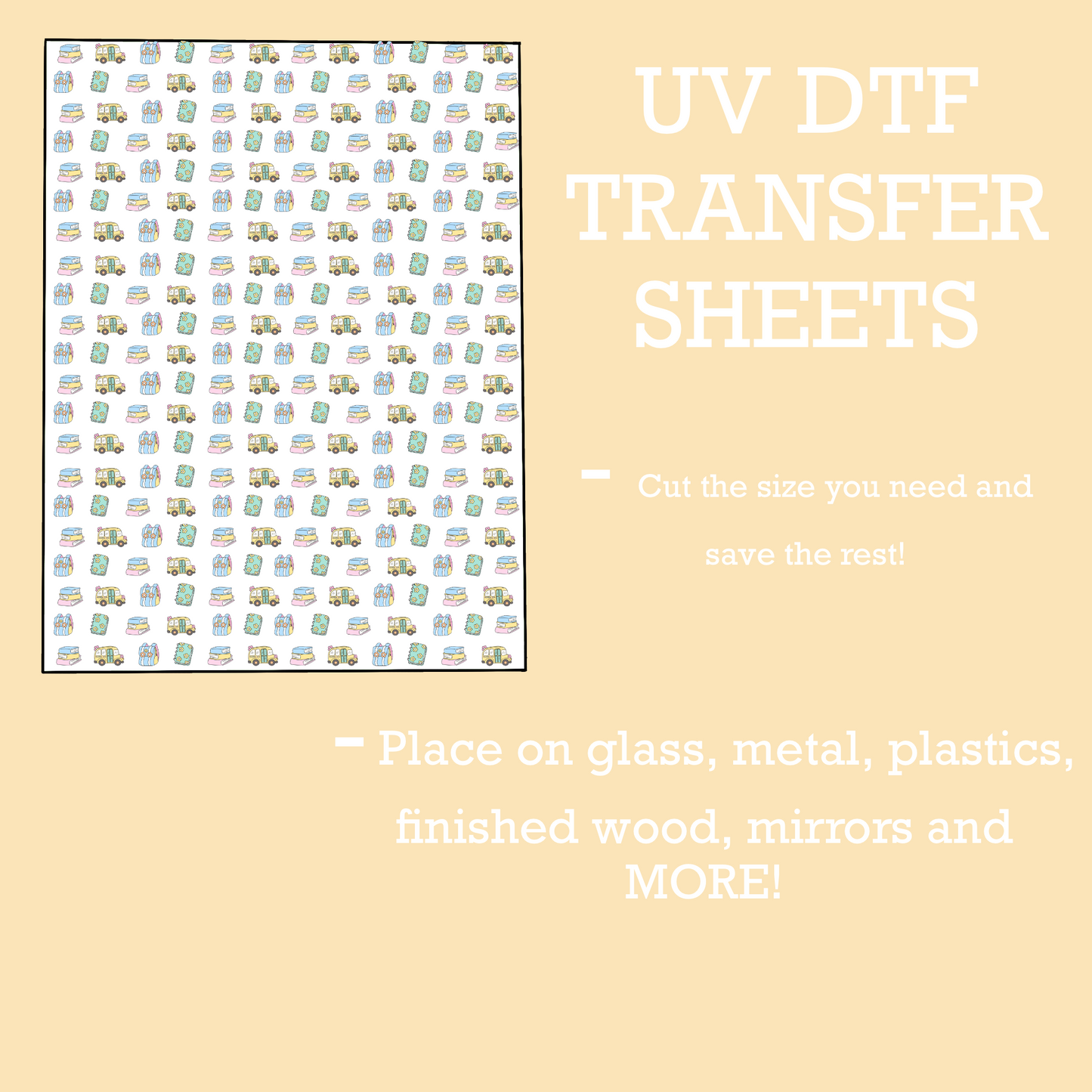 Bus, Backpack & Notebook UV DTF SHEET Double Sided