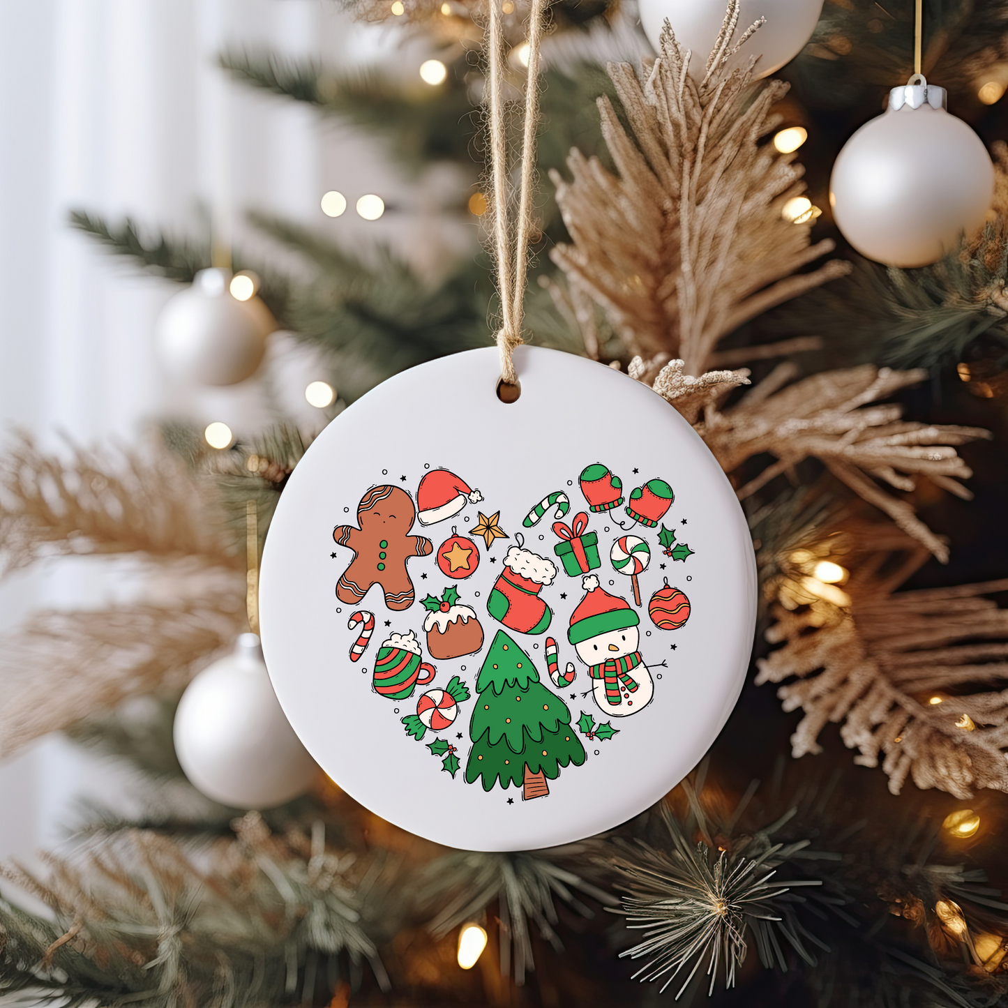 Green Christmas Heart Ornament Size UV DTF
