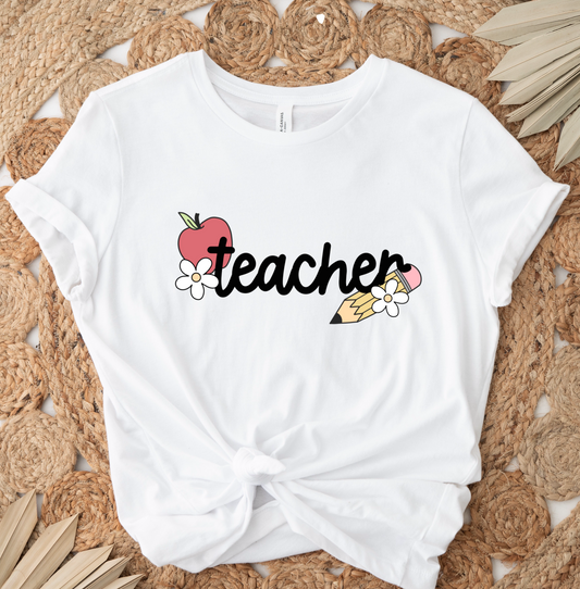 Teacher Red Apple Flowers DTF TRANSFER