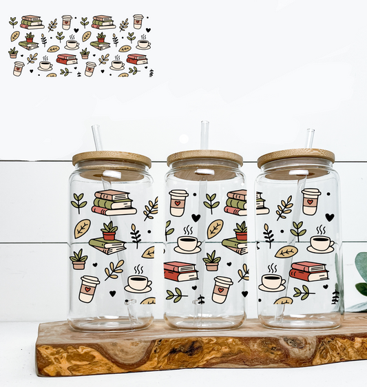 Books & Coffee with Leaves UV DTF DOUBLE SIDED