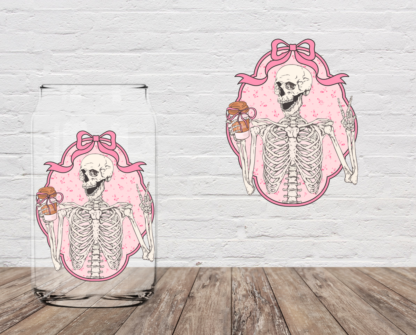 Skeleton Pink Bow LAST CHANCE 4" UV DTF