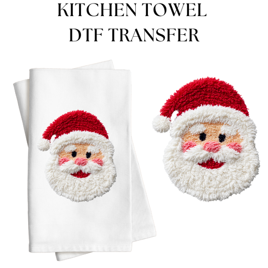 Santa Face Faux Patch Kitchen Towel DTF Transfer