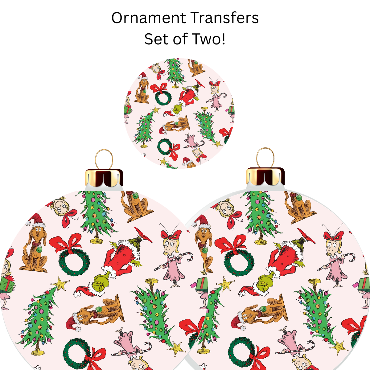 Pink Green Monster Ornament Transfer UV DTF (Set of 2)
