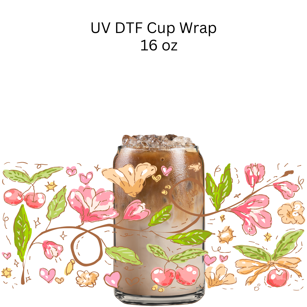 Red Flower Vine UV DTF Cup Wrap