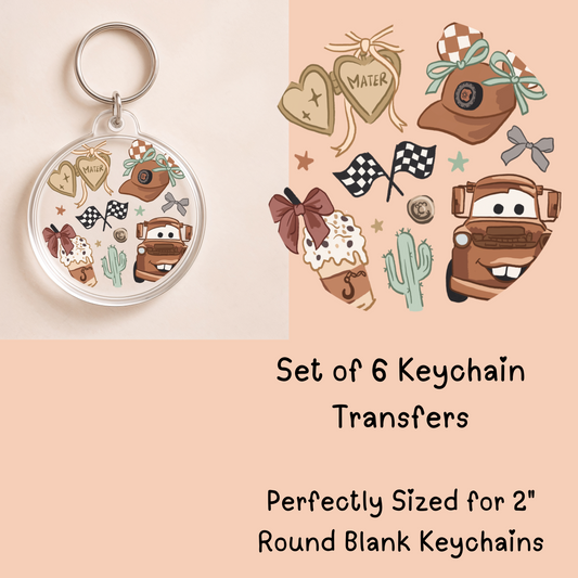 Tow Truck Round Keychain Transfer (SET of 6)