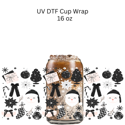 Black White Christmas UV DTF Cup Wrap