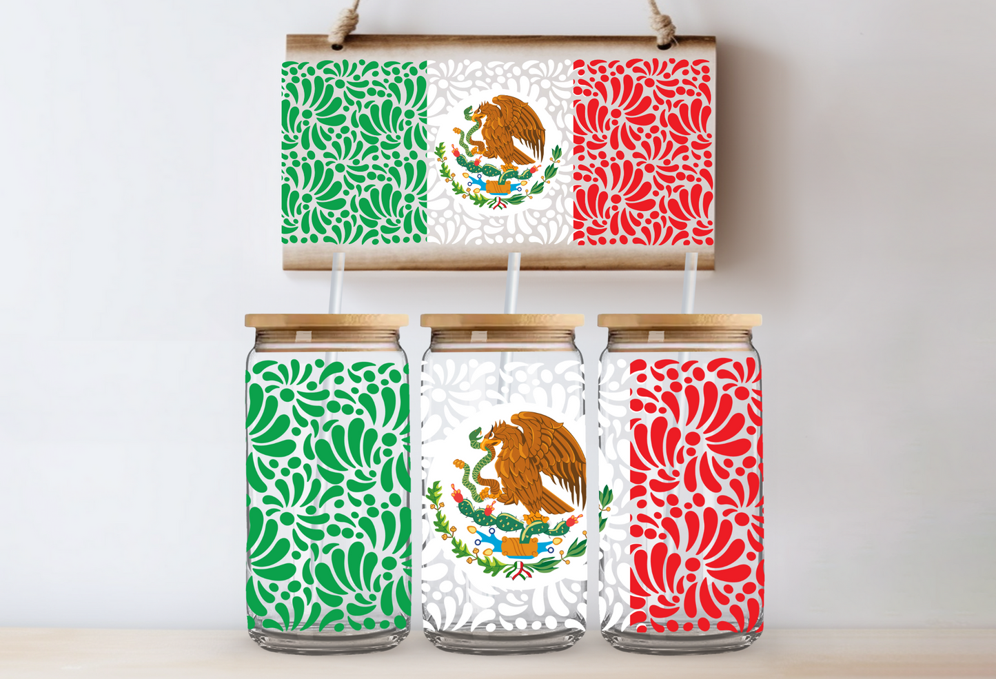 Mexican Flag Talavera UV DTF Wrap DOUBLE SIDED