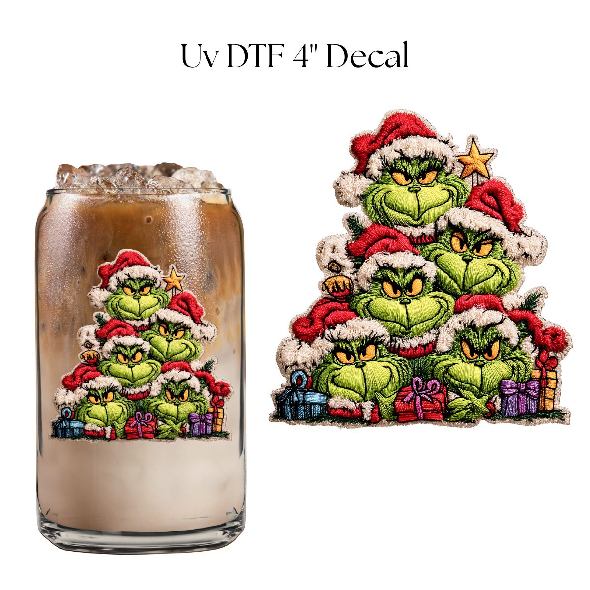 Green Monster Christmas Tree 4” UV DTF Decal