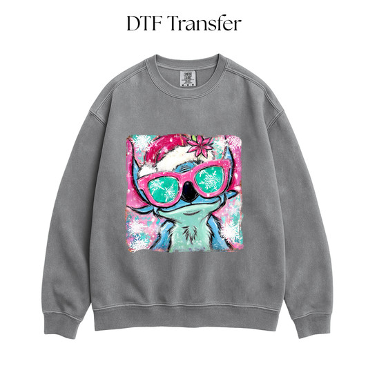 Blue Alien Christmas Glasses DTF Transfer