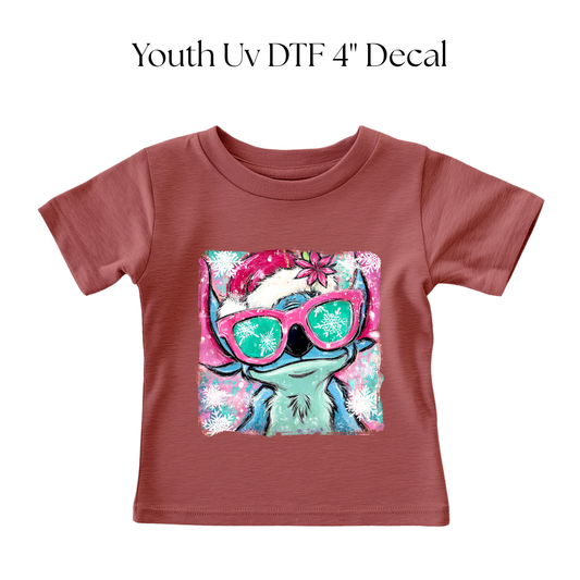 YOUTH Blue Alien Christmas Glasses DTF Transfer