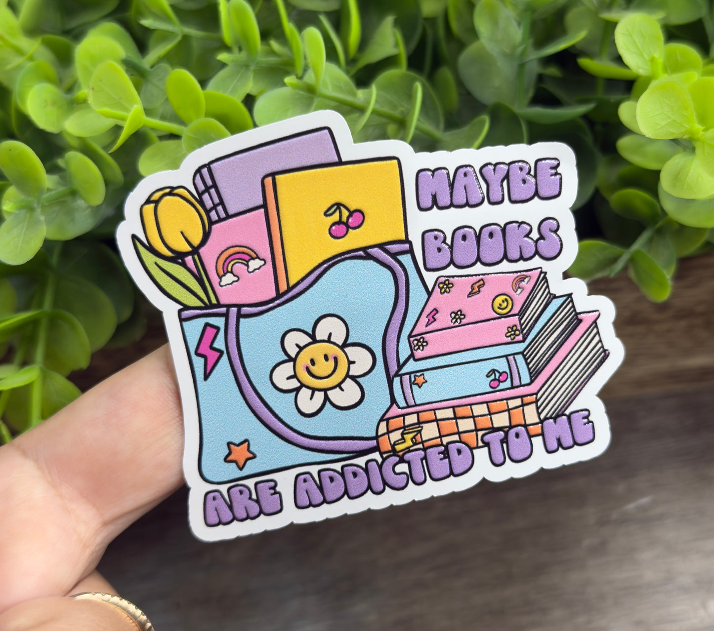 Maybe Books Are Addicted To Me Textured White Vinyl Sticker