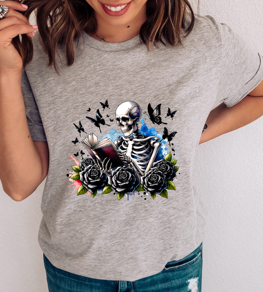 Skeleton Reading Dark Colors DTF TRANSFER