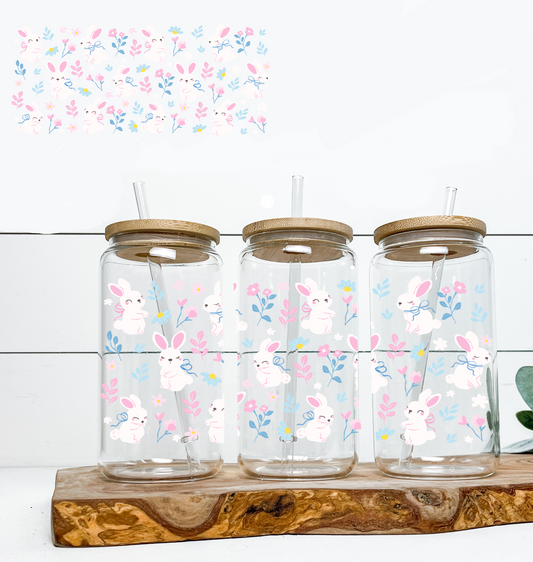 Bunny Pink & Blue Flowers UV DTF DOUBLE SIDED