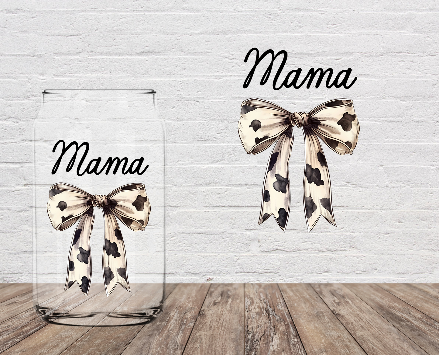 Mama Cow Print Bow 4" UV DTF