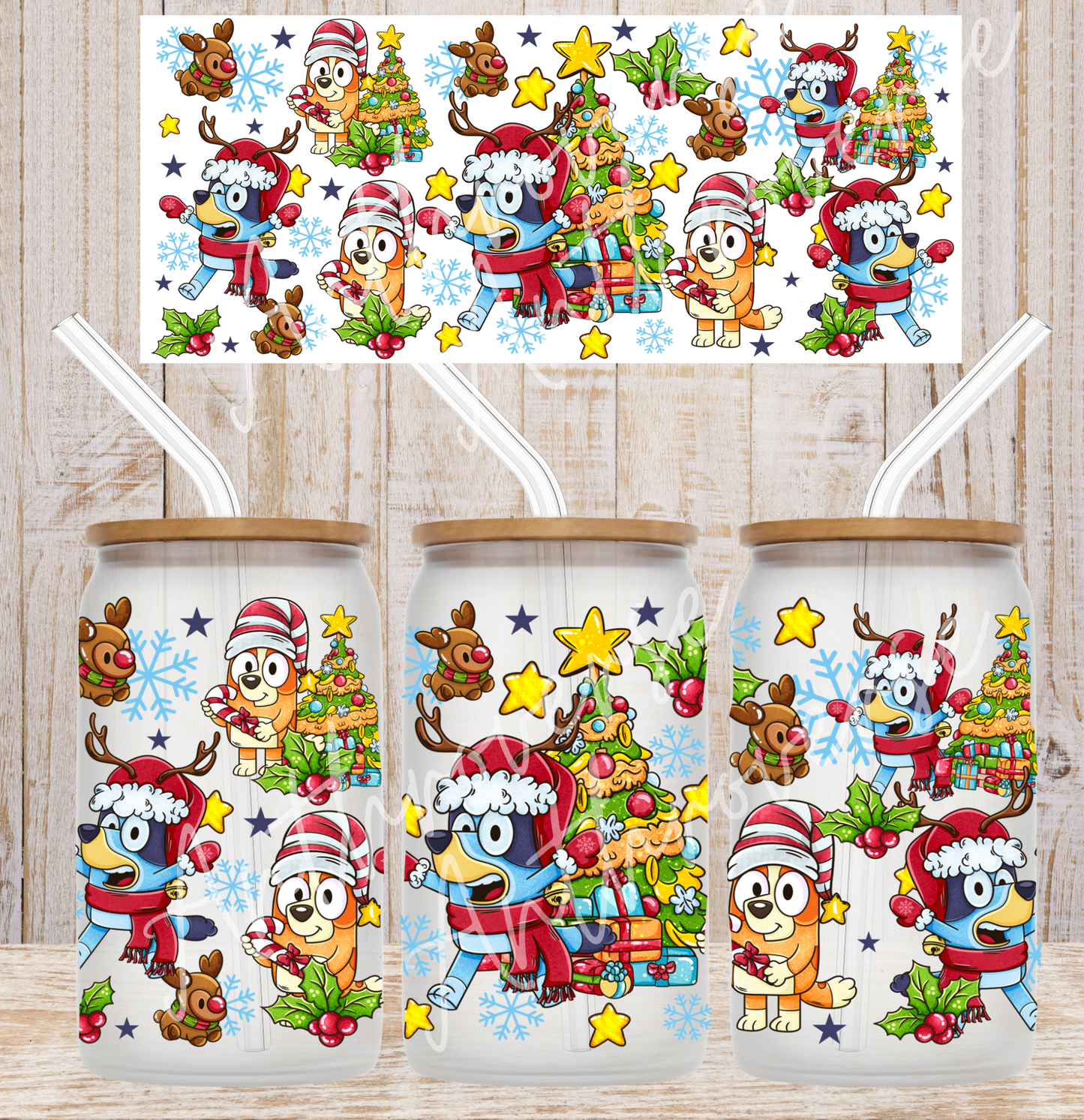 GOOD Blue & Friends On Christmas Wrap UV DTF DOUBLE SIDED