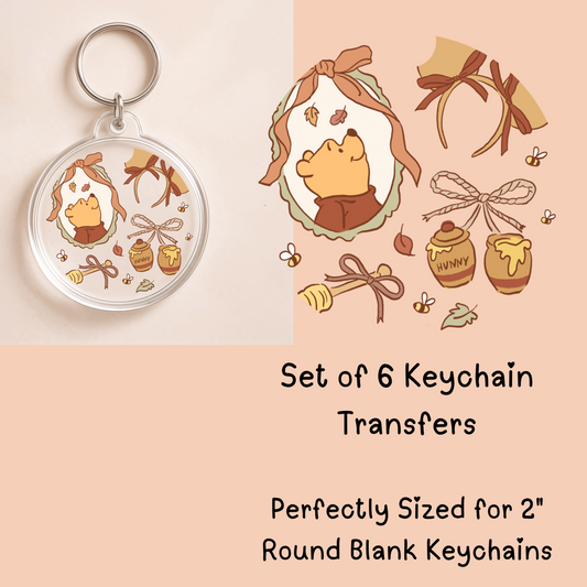Honey Bear Round Keychain Transfer (SET of 6)