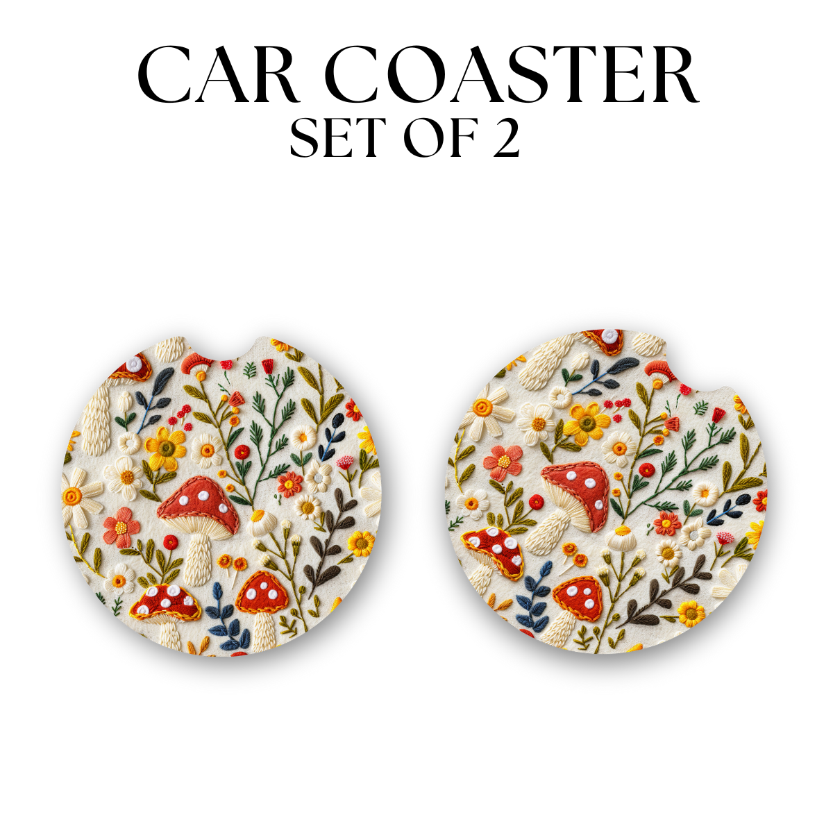 Faux Stiched Mushrooms Coaster DTF Transfer